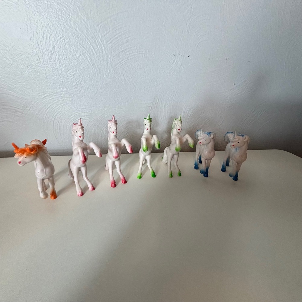 Vintage Style Unicorn Figurine Lot of 7 Plastic Mythical Fantasy Toy Figures